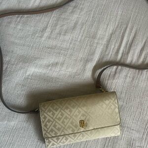 Tommy Hilfiger Cream Quilted Clutch with Gold Hardware